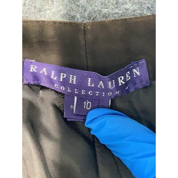 Ralph Lauren Collection Chocolate Brown Lamb Suede Leather Straight Pants 10 - Picture 5 of 7